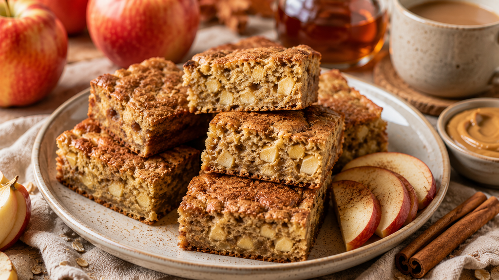 Soft and chewy high protein apple blondies with fresh apple pieces and cinnamon.